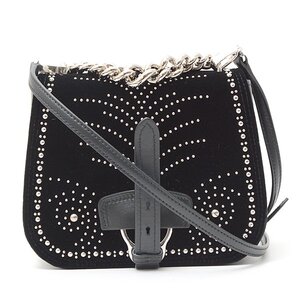 现特价稀少孤品miumiu丝绒真皮铆钉链条腋下包马鞍包 日本中古