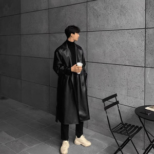长款皮风衣男士秋冬季韩版高级感机车大衣纯色痞帅软皮夹克外套潮