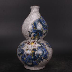 清乾隆年制粉彩双龙图葫芦花瓶 做旧真老瓷器摆件品 仿古董文玩