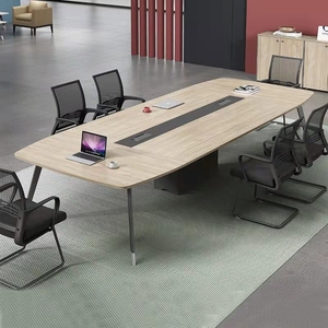 钢架会议桌长桌简约现代10人大小型办公洽谈培训桌椅组合条形实木