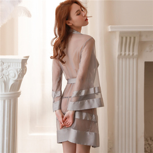 透视性感睡衣女秋薄款情趣网纱和服透明日式睡袍浴袍开衫极度诱惑