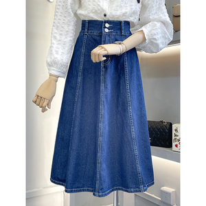 牛仔半身裙女2024春装新款蓝色高腰复古a字裙大码伞裙设计感裙子