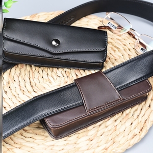 老花镜眼镜盒便携折叠收纳袋挂件黑镜眼镜盒pu皮质可穿皮带挂腰带