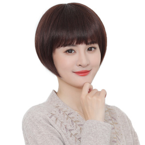 假发女短发中老年妈妈真人发丝波波头发型自然圆脸全头套真发发套