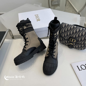 dior/迪奥 女士休闲马丁靴雕花松紧扣字母logo中筒牛皮女靴短靴