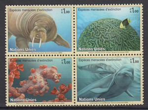联合国  邮票  2008年  动物  海马  海象 海豚 热带鱼  4全