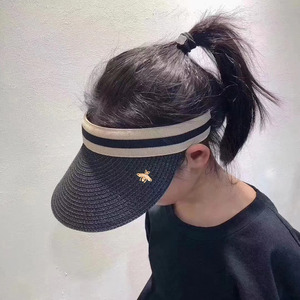 日本RX新款小蜜蜂空顶草帽子女夏天遮脸防晒太阳帽百搭沙滩棒球帽