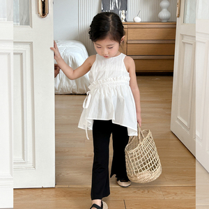 女童白色上衣2024夏款儿童韩系套装洋气短袖娃娃衫宝宝公主风衬衫