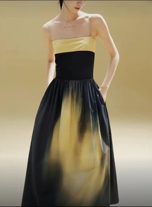 设计师品牌印花裹胸式花影色吊带裙气质露锁骨新中式古着风连衣裙