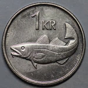 (衍蚨轩)外国钱币欧洲全新1996年冰岛1克朗硬币鳕鱼21.5mm-419