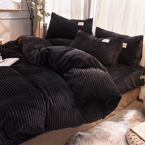 纯黑色四件套冬季魔法绒床单被套珊瑚绒双面绒兔兔绒床上裸睡被罩
