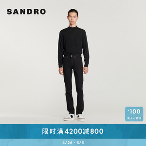 SANDRO经典款男装法式气质修身简约黑色水洗时尚牛仔裤SHPJE00142