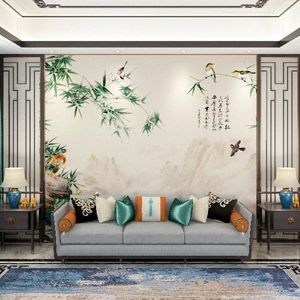新中式墙布电视背景墙卧室客厅墙纸影视墙布竹子大气清新装饰壁画