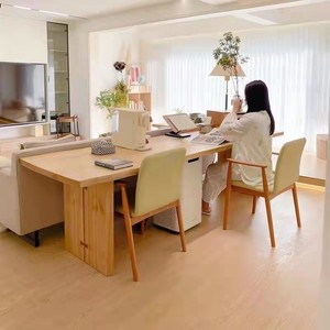 白蜡木全实木大板书桌日式客厅阅读洽谈工作台自然边整块原木餐桌