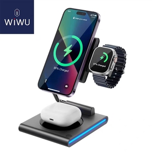 WIWU吉玛仕极客三合一无线充Wi-W023 Grey适用于苹果手机耳机手表三合一充电一机多用为悟3合1无线充电器