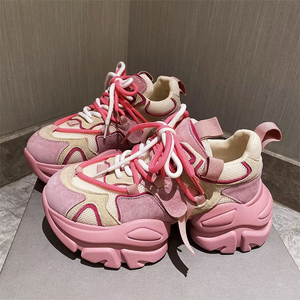 多巴胺老爹鞋女2023年新款秋冬厚底粉色运动休闲鞋高跟松糕智熏鞋