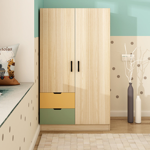 拼色儿童两门衣柜简易小衣柜现代简约经济型收纳柜子卧室小户型