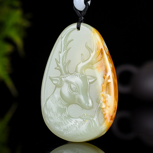 天然新疆和田玉籽料梅花鹿吊坠招财玉鹿平安牌吉祥如意项链挂件