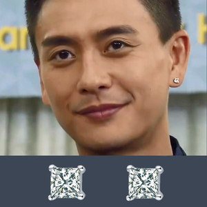 黄宗泽同款耳钉纯银方钻小众气质嘻哈方形几何方形仿钻石潮流男款