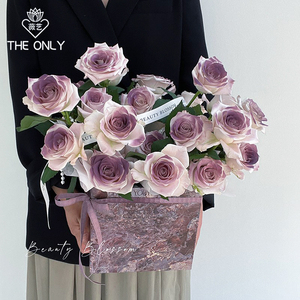 薇艺 大理石纹乌梅紫酱系列礼盒玫瑰鲜花插花盒方形圆形抱抱桶
