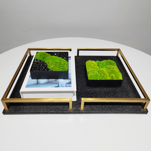 新中式永生苔藓黑色小方盒亚克力花器酒店样板房桌面托盘组合配饰