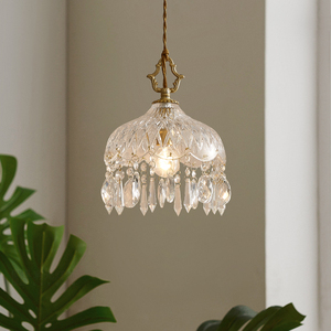 全铜复古轻奢水晶玻璃小吊灯过道玄关床头阳台走廊衣帽间法式灯具