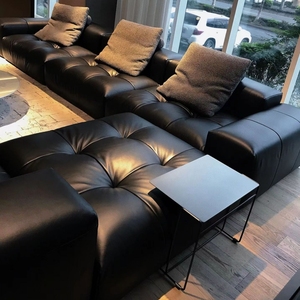 斯帝罗兰同款北欧意式头层牛皮客厅极简黑色转角模块大平层沙发