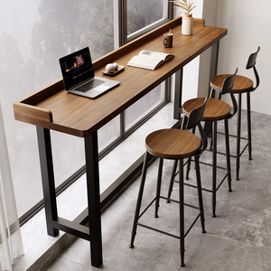 阳台吧台桌家用简约实木长条桌靠窗窄桌高低脚长桌子高脚桌椅靠墙