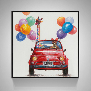 现代抽象卡通油画儿童卧室房间装饰画小汽车壁挂画幼儿园艺术墙画