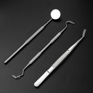 家用牙镜工具剔牙神器不锈钢牙签金属牙垢清除器口镜镊子口腔镜套
