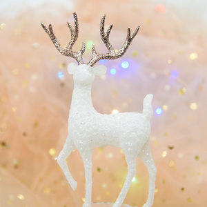 圣诞节水晶鹿闪金麋鹿插件甜品台蛋糕装饰小鹿摆件纱花蝴蝶结插牌