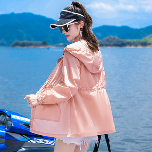 韩国代购防晒衣女2022夏冰丝防晒衫短款洋气带帽长袖防晒服薄外套