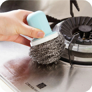 厨房钢丝球清洁刷不锈钢去污除锈刷强力清洁锅灶碗碟带护手清洁器