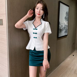 足疗桑拿技师服沐足店养生会所工作服包裙短袖按摩师美容新款工衣