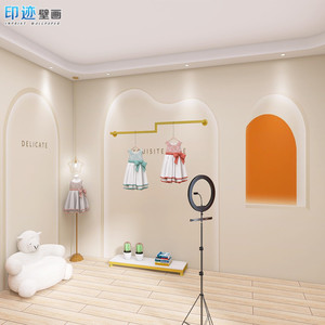 3d拱门造型墙童装直播间墙纸母婴生活馆背景墙高级感女装店壁纸