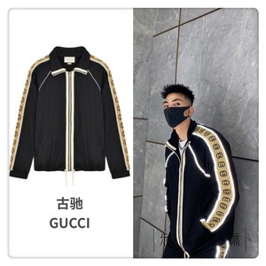 gucci/古驰 男女同款经典侧袖反光织带logo条纹针织夹克荧光外套