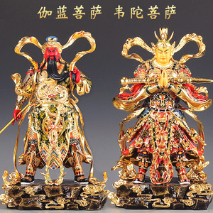 台湾纯铜贴金彩绘韦陀菩萨佛像伽蓝韦驮护法家居供奉佛像摆件