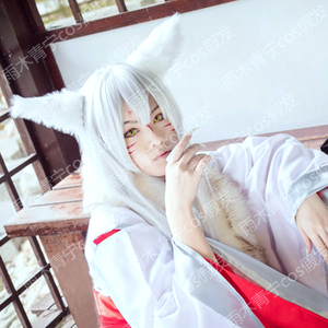 cosplay假发夏目友人帐猫咪老师斑拟人巴卫银白色/纯白色长发包邮