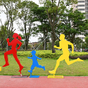 运动人奔跑人物雕像不锈钢铁艺抽象雕塑校园广场园林景观小品摆件