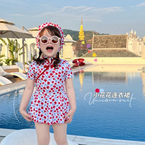 韩版儿童连体女童旗袍泳衣可爱款中小童宝宝短袖裙式中国风泳装
