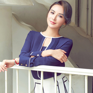 莫小棋/missno.5明星同款时尚假两件镂空雪纺衬衫女mi17c40090307