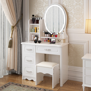 欧式梳妆台卧室现代简约小户型高级感大容量收纳柜一体化妆桌白色