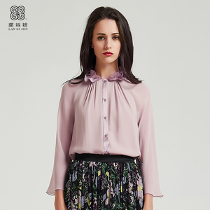 兰丝绘女装2019新款粉色桑蚕丝长袖衬衫夏季女士时尚衬衣17086
