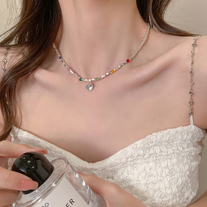碎银子小米珠项链女小众设计彩色甜酷锁骨链高级吊坠白色珍珠颈链