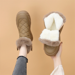 真皮厚底雪地靴女2023新款加绒加厚保暖大棉鞋洋气防滑兔毛口短靴