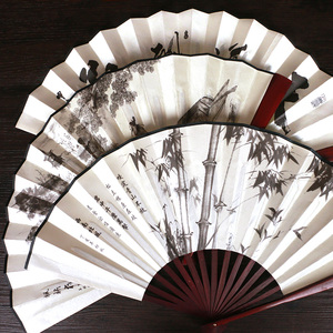 纸中国风竹团扇扇日用绫娟折叠扇子古风小礼品折扇中国风扇面扇子
