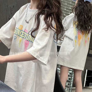 波拉borabora韩国童装夜光短袖T恤女童大童爱心亲子2024夏季新款