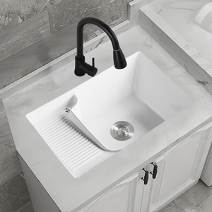 阳台洗衣盆带搓衣板大容量洗衣槽嵌入式洗衣机柜盆一体陶瓷台下盆