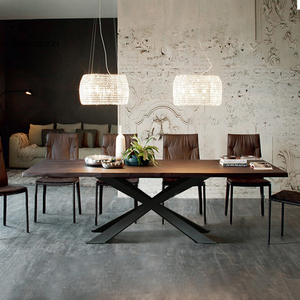 北欧简约办公桌铁艺实木客厅餐桌小户型长方形饭桌长桌创意书桌椅