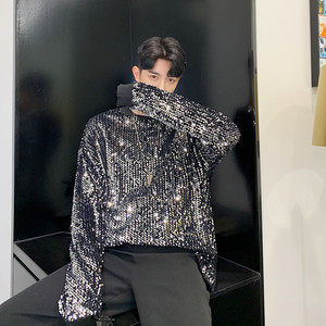 ins网红抖音亮片卫衣男潮流个性夜店舞台dj演出服装蹦迪嘻哈外套